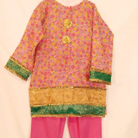 2 Pc Light Pink Floral Gota Shirt with Pink Shalwar