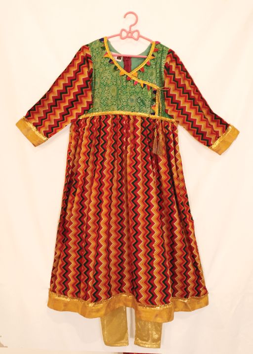 2 Pc Anarkali style long dress with Gold Tights