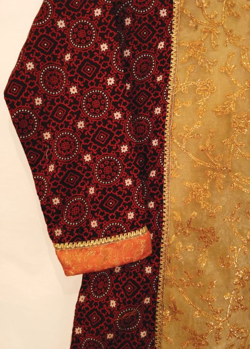 2 Pc Ajrak panel style Gota shirt with White Trousers (14 Y)