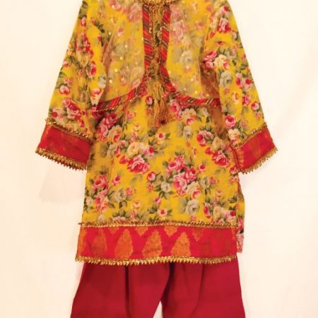 2 Pc Yellow & Gold Koti Shirt with Pink Shalwar (6-7 Y)