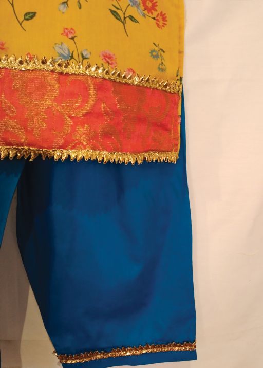 2 Pc Yellow & Blue Koti Shirt with Blue Shalwar (7-8 Y)