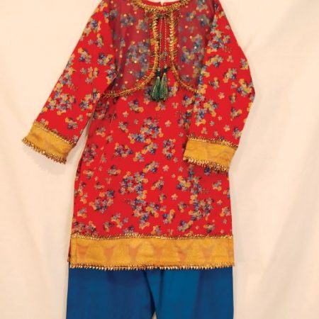 2 Pc Red & Blue Koti Shirt with Blue Shalwar