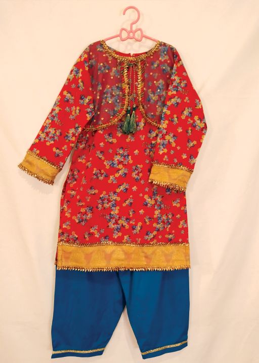 2 Pc Red & Blue Koti Shirt with Blue Shalwar