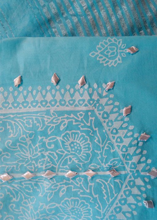 2 Pc Light Blue Block Print & Gota Embroidery Kurta & Chand Dupatta (S)