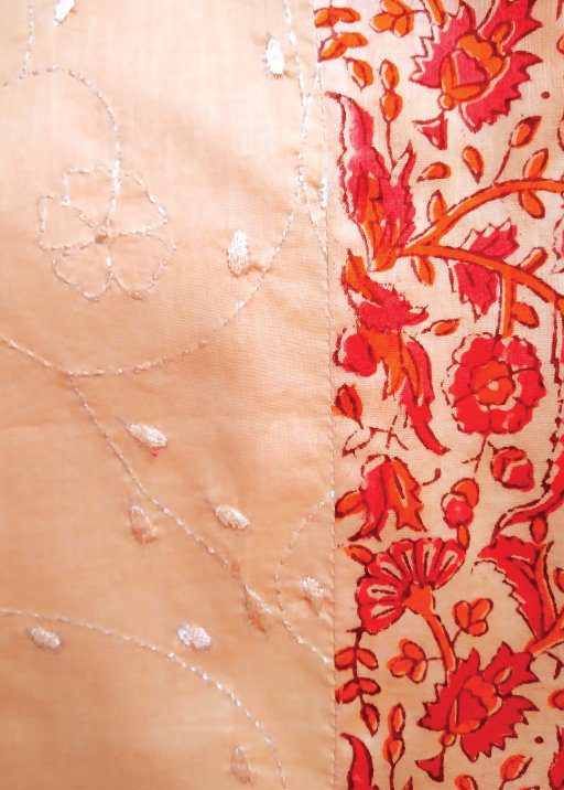 Peach Summer Block Print & Embroidery Panel Kurta (M)3_1