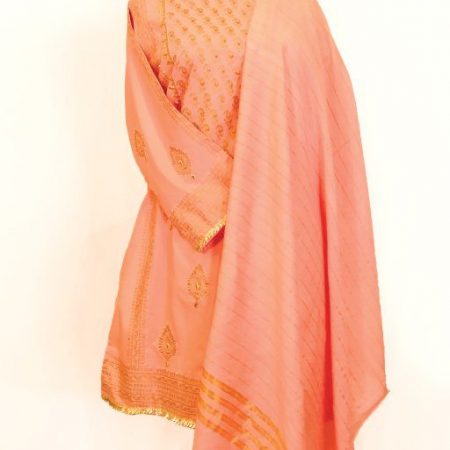 2 Pc Pink Block Print & Gota Embroidery Kurta & Chand Dupatta (M)