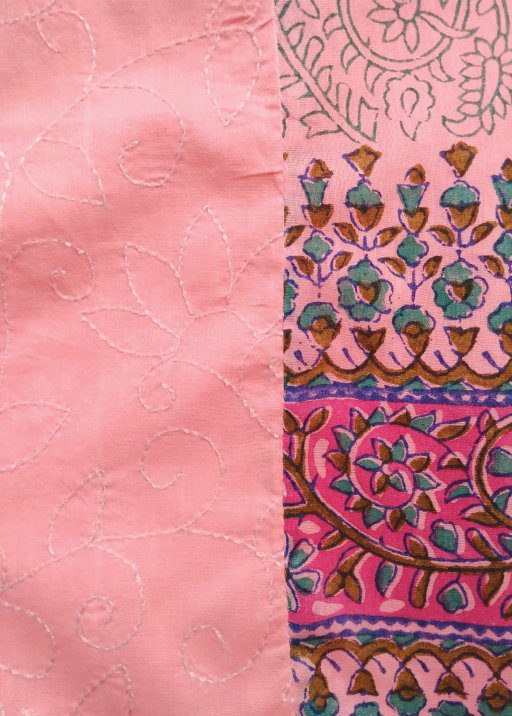 Pink Summer Block Print & Embroidery Panel Kurta (S)1_3