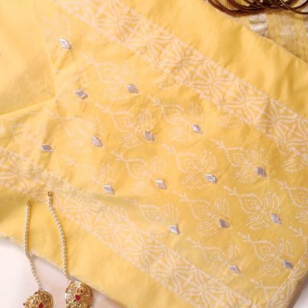 2 Pc Yellow Block Print & Gota Embroidery Kurta & Chand Dupatta (M)