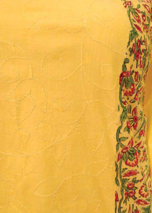 Yellow Summer Block Print & Embroidery Panel Kurta (S)2_2