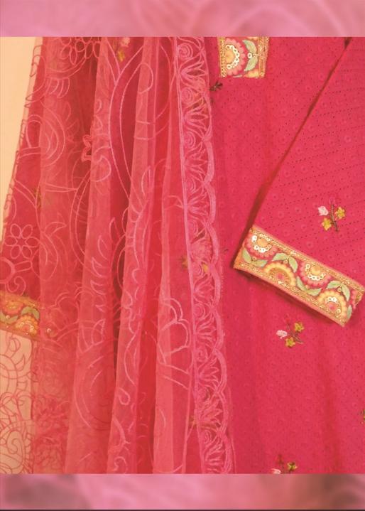 Pink Chikan with Net Dupatta