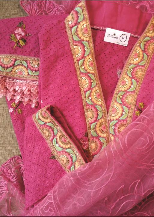 Pink Chikan with Net Dupatta