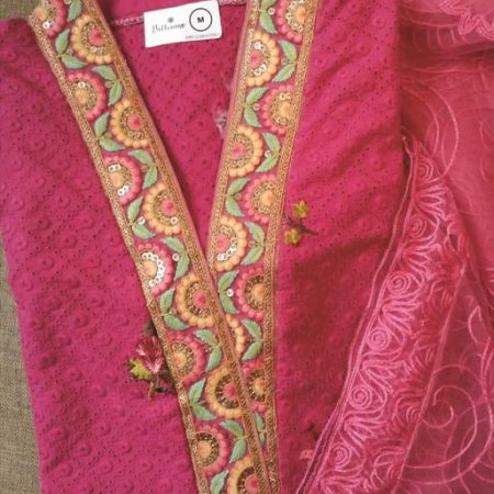 Pink Chikan with Net Dupatta Feature
